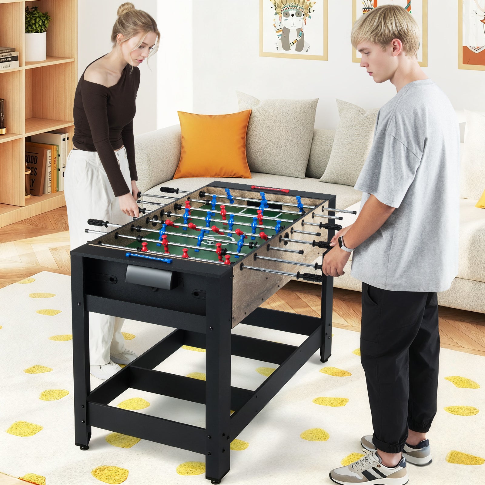 2-in-1 Swivel Multi Game Table 122 cm Foosball and Pool Combo Table-Black