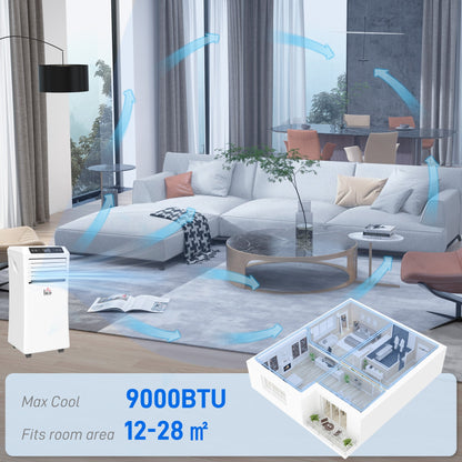 HOMCOM 9000 BTU Air Conditioning Unit, 3-in-1 Portable Air Conditioner, Dehumidifier, Cooling Fan with Remote Control, Digital Display, 2 Speeds, 24H Timer, Window Venting Kit, 28m_