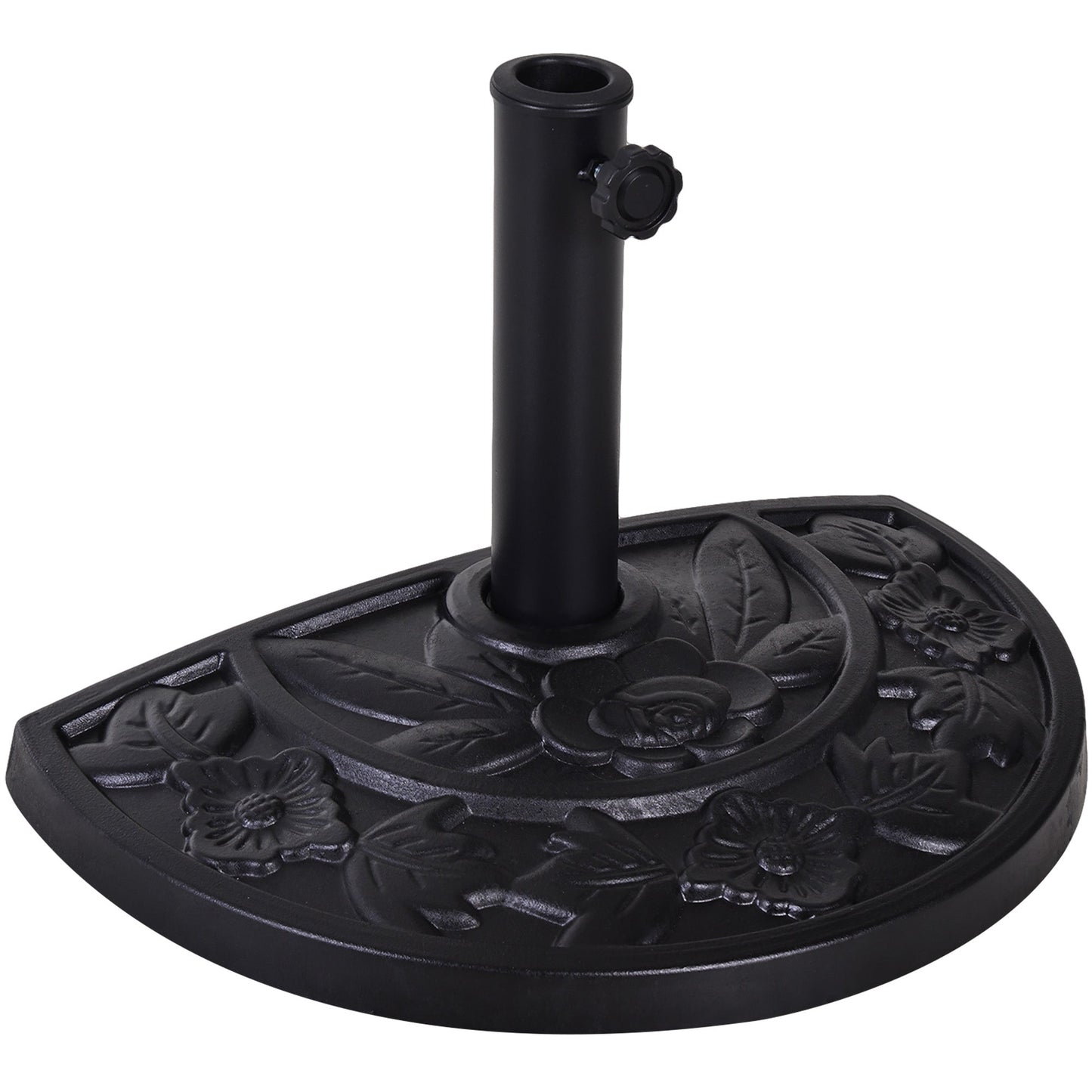 Outsunny 9kg Resin Parasol Base, Half Round Umbrella Stand with Floral Design for Garden, Outdoor, Suitable Umbrella Rod: Î¦3.8cm, Î¦4.8cm, Black