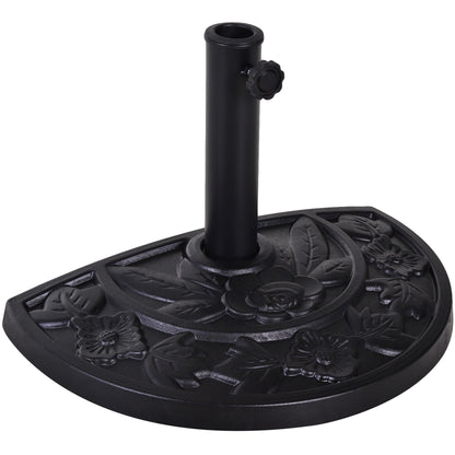 Outsunny 9kg Resin Parasol Base, Half Round Umbrella Stand with Floral Design for Garden, Outdoor, Suitable Umbrella Rod: Î¦3.8cm, Î¦4.8cm, Black