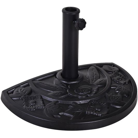 Outsunny 9kg Resin Parasol Base, Half Round Umbrella Stand with Floral Design for Garden, Outdoor, Suitable Umbrella Rod: Î¦3.8cm, Î¦4.8cm, Black