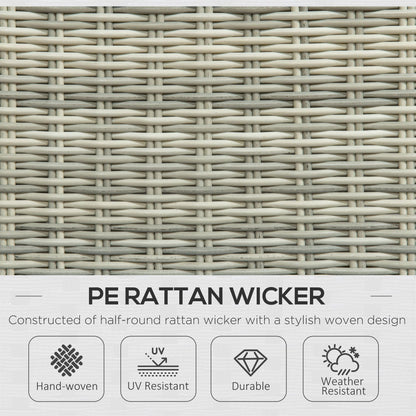Outsunny 5 Pieces Rattan Bistro Set with Adjustable Back, Reclining Wicker Balcony Furniture with Cushions, Glass Top Coffee Table and Footstools, Outdoor Table and Chairs, Grey