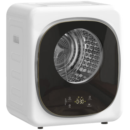 HOMCOM 4kg Vented Tumble Dryer, 800W Compact Freestanding Front Tumble Dryer with 5 Drying Mode, Smart Sensor, Timer and Stainless Steel Tub, Wall-Mounted Portable Small Clothes Drying Machine, White