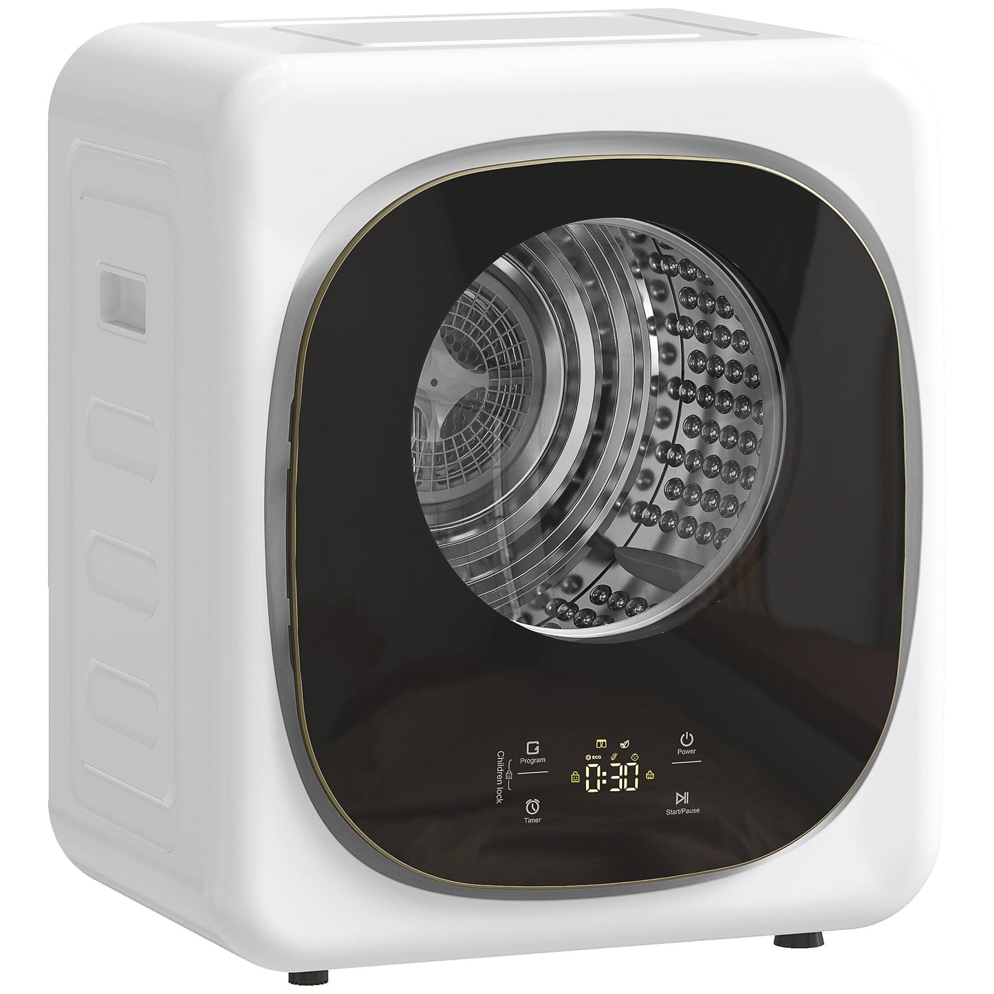 HOMCOM 4kg Vented Tumble Dryer, 800W Compact Freestanding Front Tumble Dryer with 5 Drying Mode, Smart Sensor, Timer and Stainless Steel Tub, Wall-Mounted Portable Small Clothes Drying Machine, White