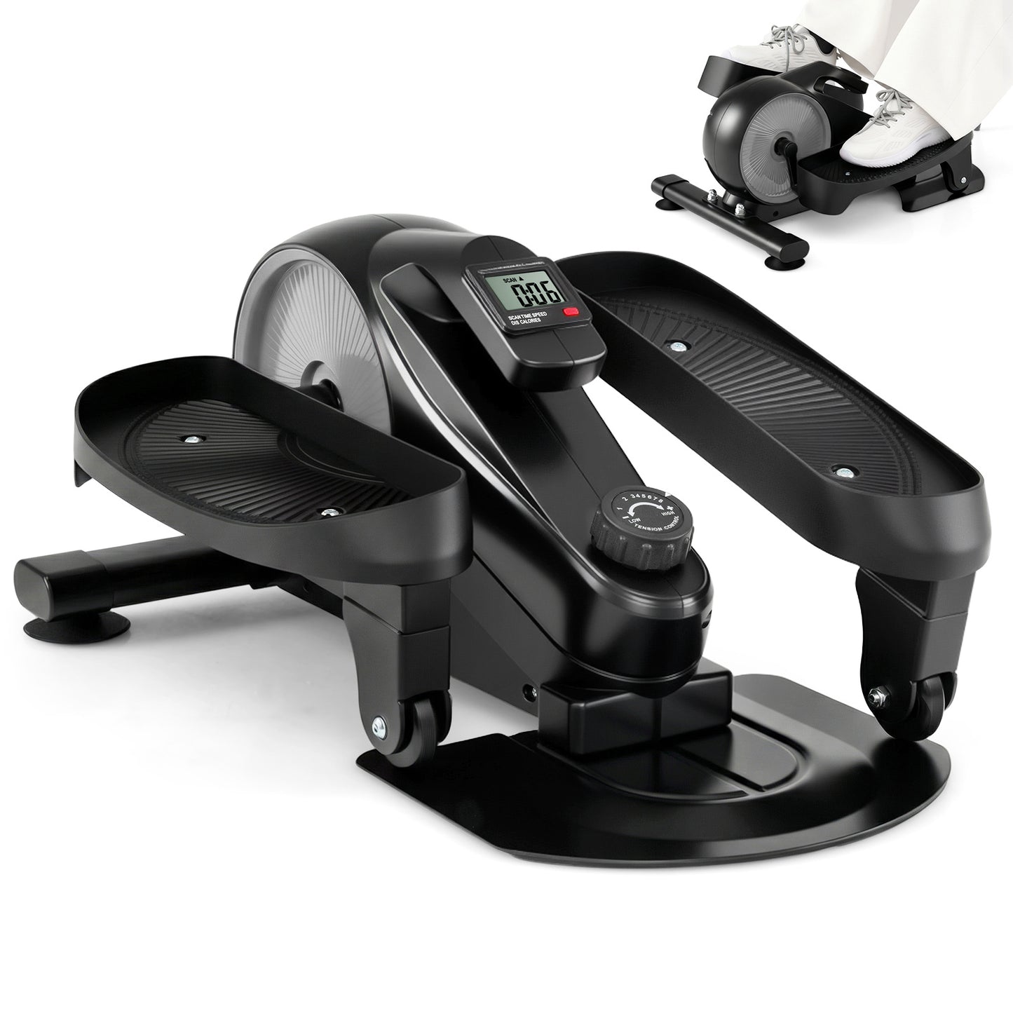 Under Desk Elliptical Pedal Exerciser Adjustable Magnetic Resistance-Silver