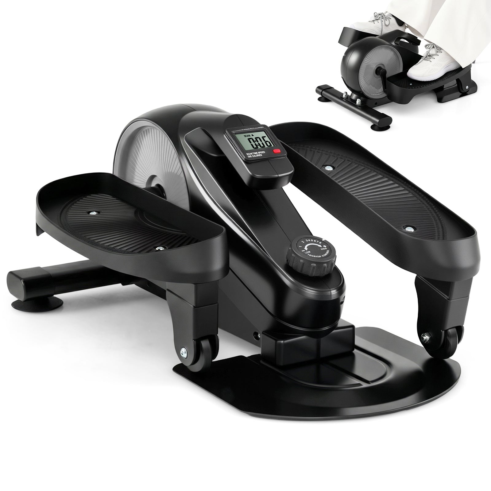 Under Desk Elliptical Pedal Exerciser Adjustable Magnetic Resistance-Silver