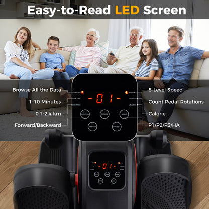 Under Desk Elliptical Machine with Display Screen and Remote Control-Red