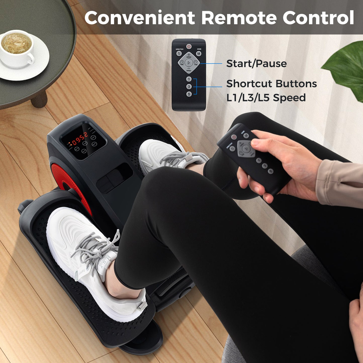 Under Desk Elliptical Machine with Display Screen and Remote Control-Red