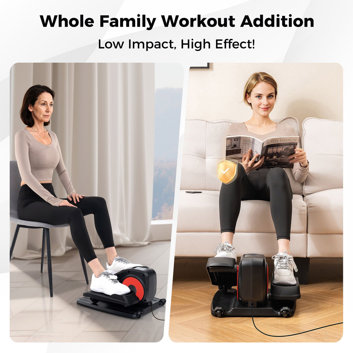 Under Desk Elliptical Machine with Display Screen and Remote Control-Red