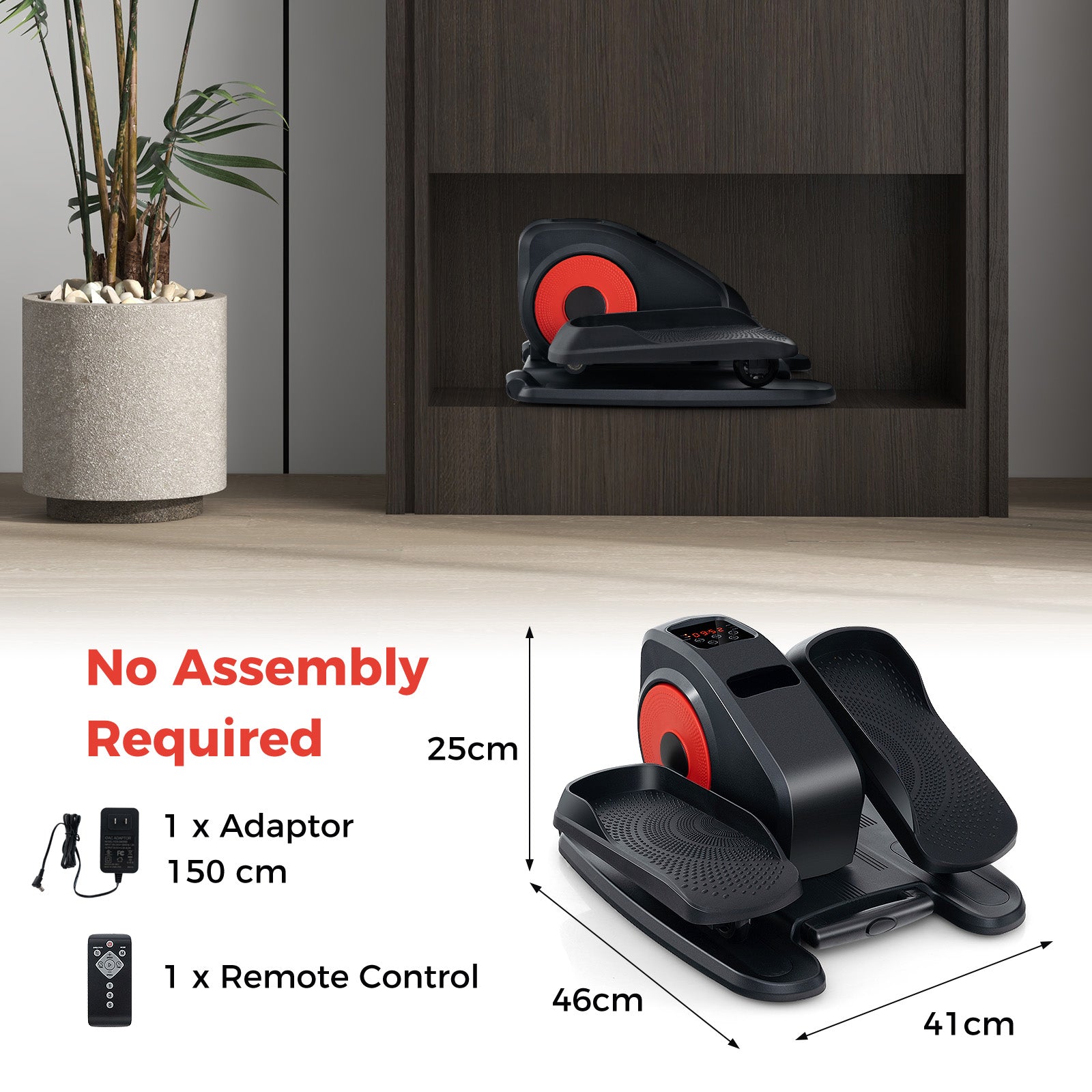 Under Desk Elliptical Machine with Display Screen and Remote Control-Red