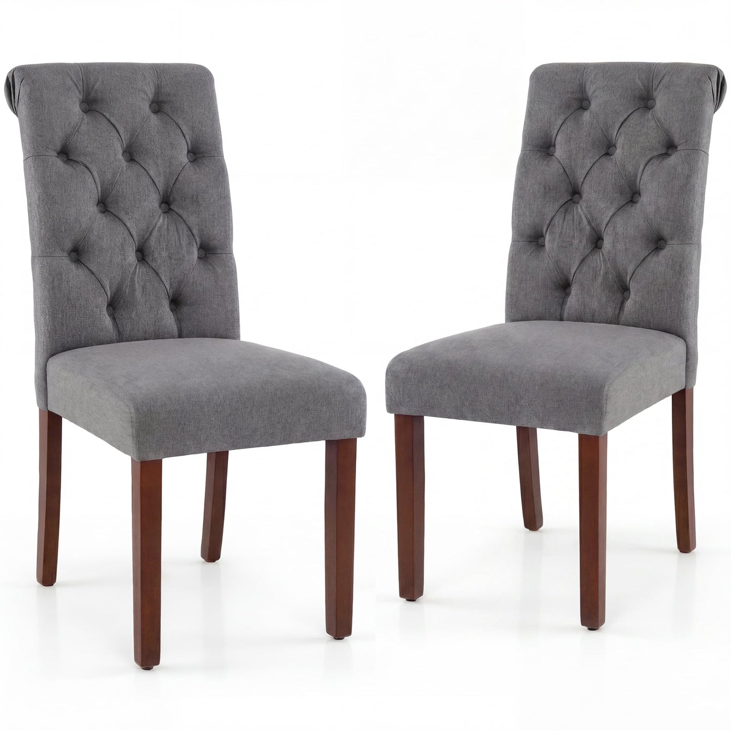Upholstered Dining Chairs Set of 2 Button Tufted Chairs with Padded Seat and Backrest-Grey