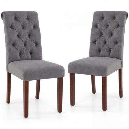 Upholstered Dining Chairs Set of 2 Button Tufted Chairs with Padded Seat and Backrest-Grey