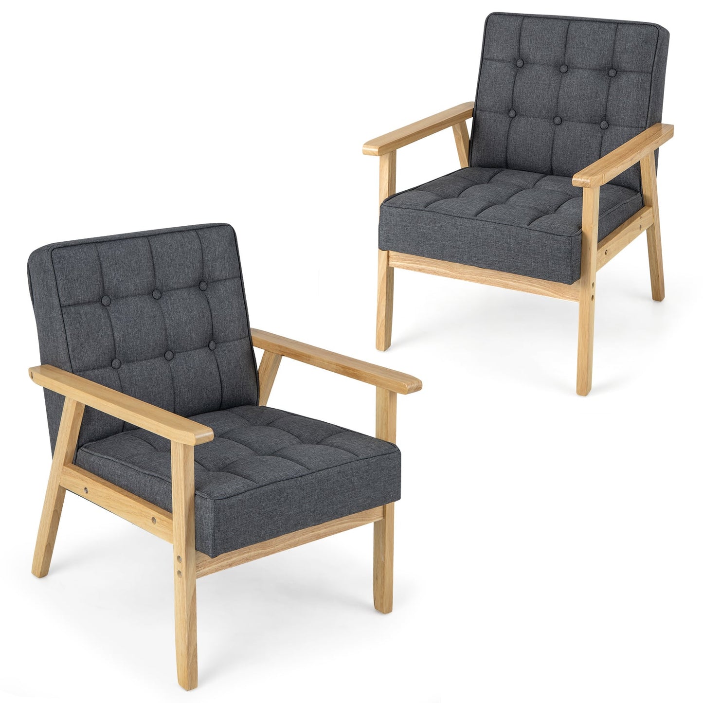 Modern Accent Chair with Rubber Wood Armrests -Grey