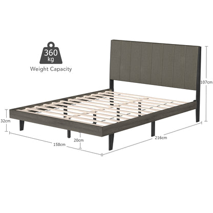 Upholstered Bed Frame Wooden Slats Support Mattress Foundation