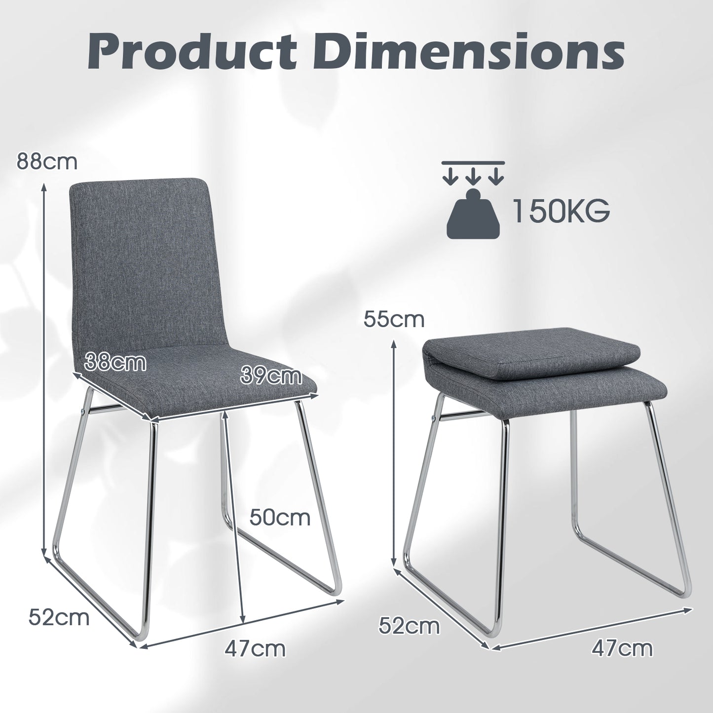 Upholstered Dining Chairs Set of 2 Kitchen Dinner Chairs-Grey
