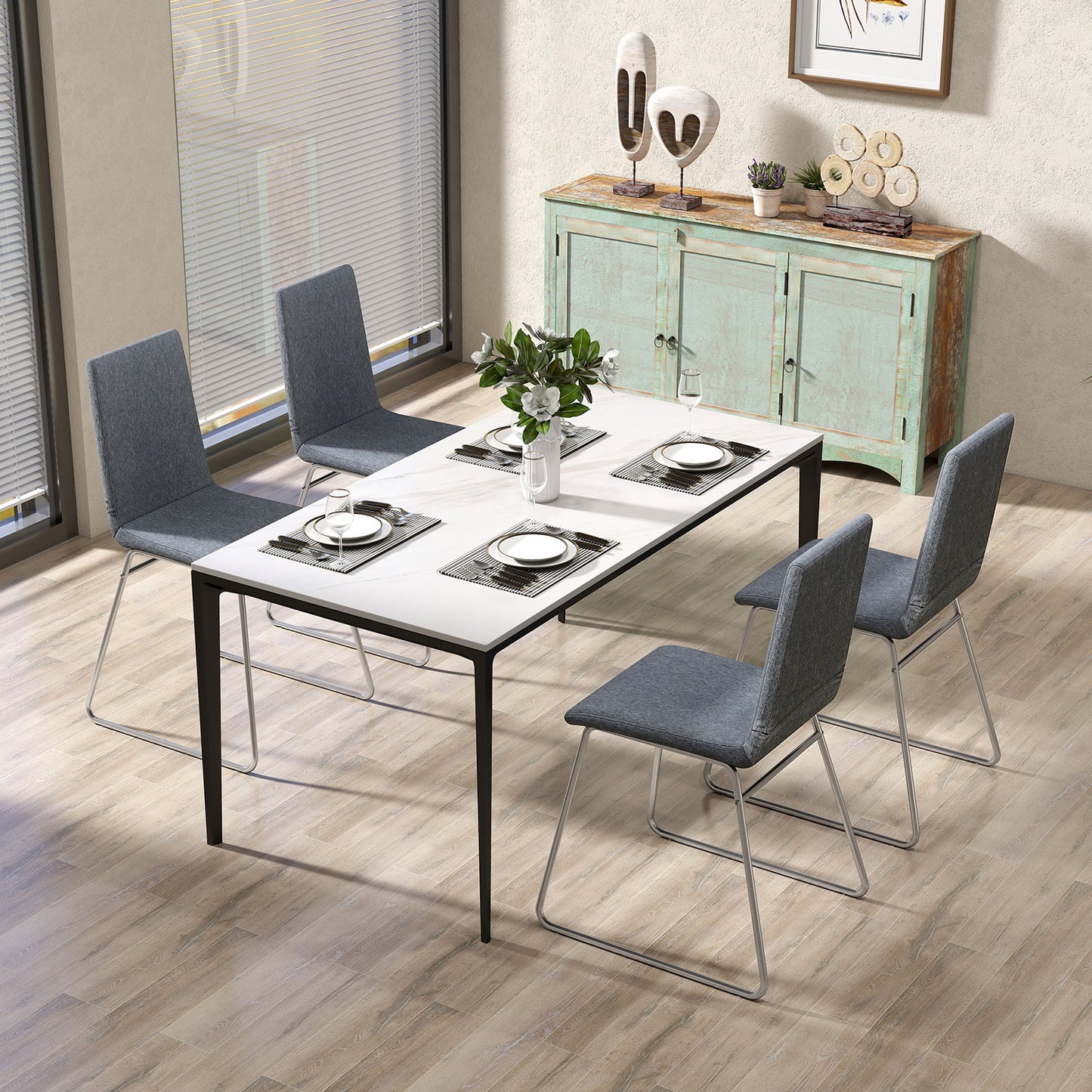 Upholstered Dining Chairs Set of 2 Kitchen Dinner Chairs-Grey