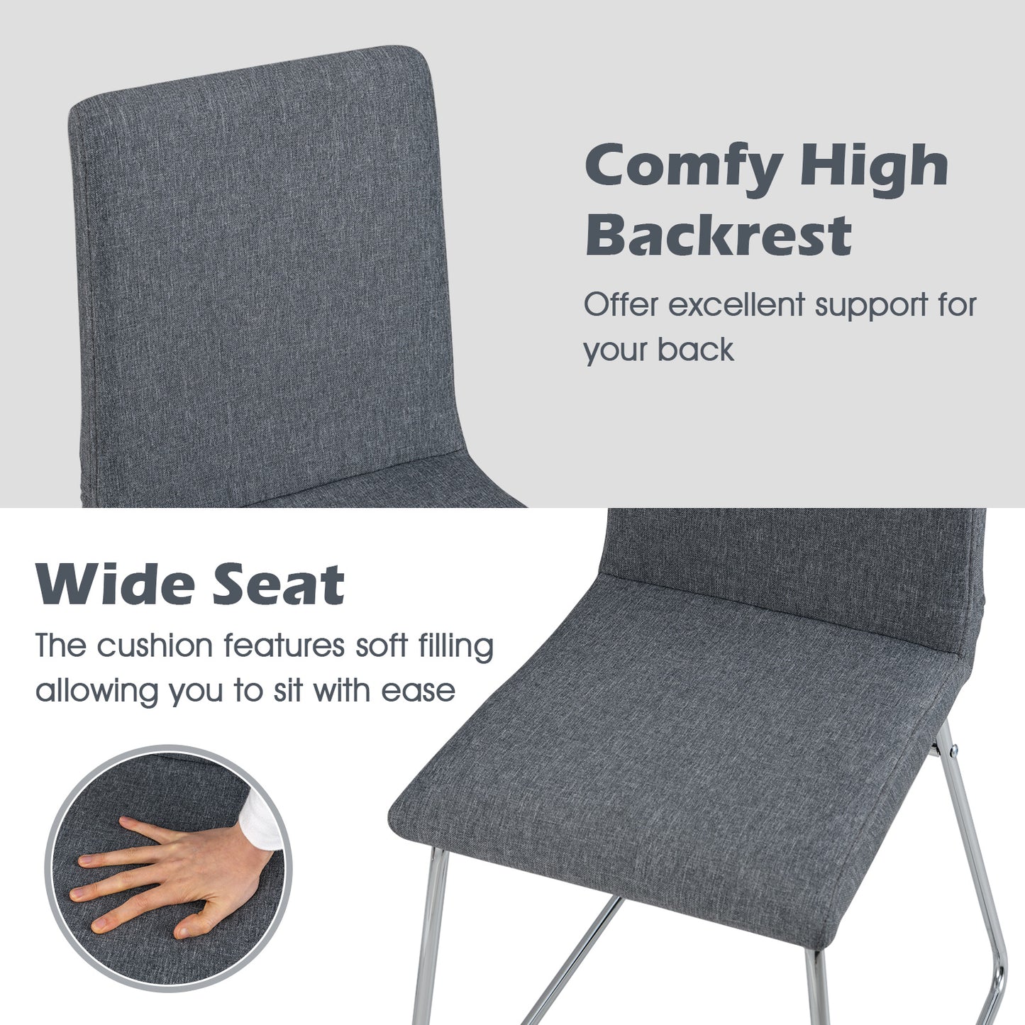 Upholstered Dining Chairs Set of 2 Kitchen Dinner Chairs-Grey