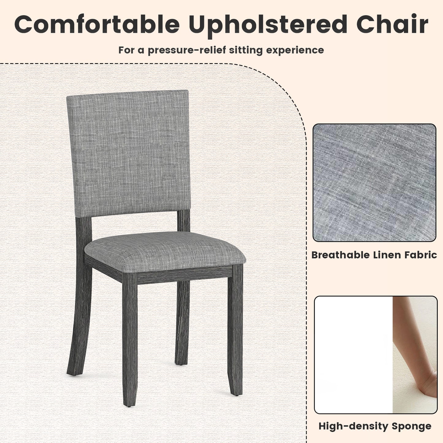 Upholstered Dining Chairs Set of 2 with Soft Padded Seat and Solid Wood Frame-Light Grey