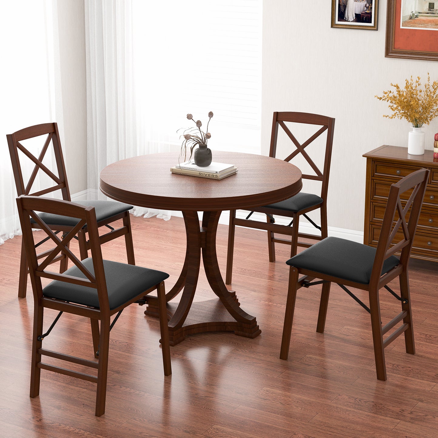 Upholstered High Back Wooden Dining Chair Set of 2-Brown
