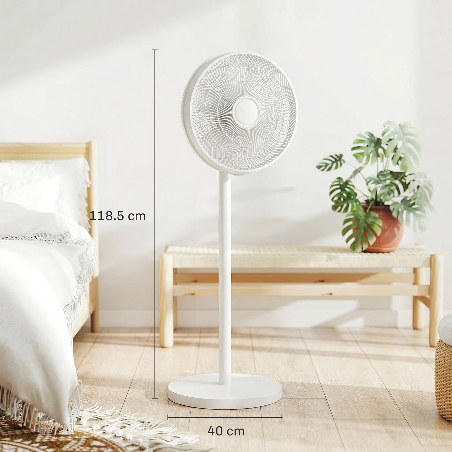 HOMCOM 40 cm Standing Fan, Cooling Floor Fan with 80 degrees Oscillating, Adjustable Tilt and Height, 4 Speed, Remote Control, White