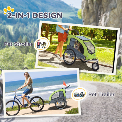 PawHut Dog Bike Trailer Pet Stroller Cart Carrier for Bicycle 360Â° Rotatable with Reflectors 3 Wheels Hitch Coupler Push/ Pull/ Brake Water Resistant Green