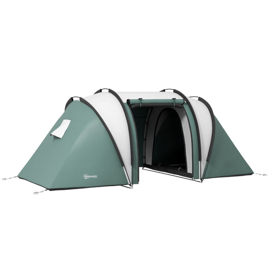 Outsunny Two-Man Tent, with Bedrooms, Living Room and Canopy - Dark Green