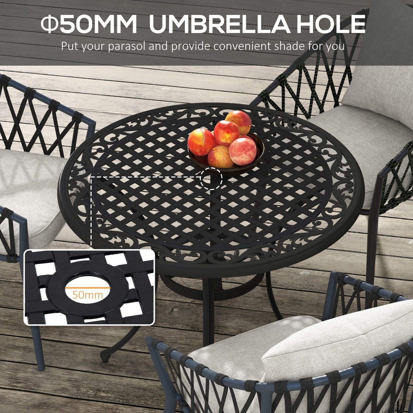 Outsunny Î¦90cm Four-Seated Round Aluminium Garden Table, with Parasol Hole