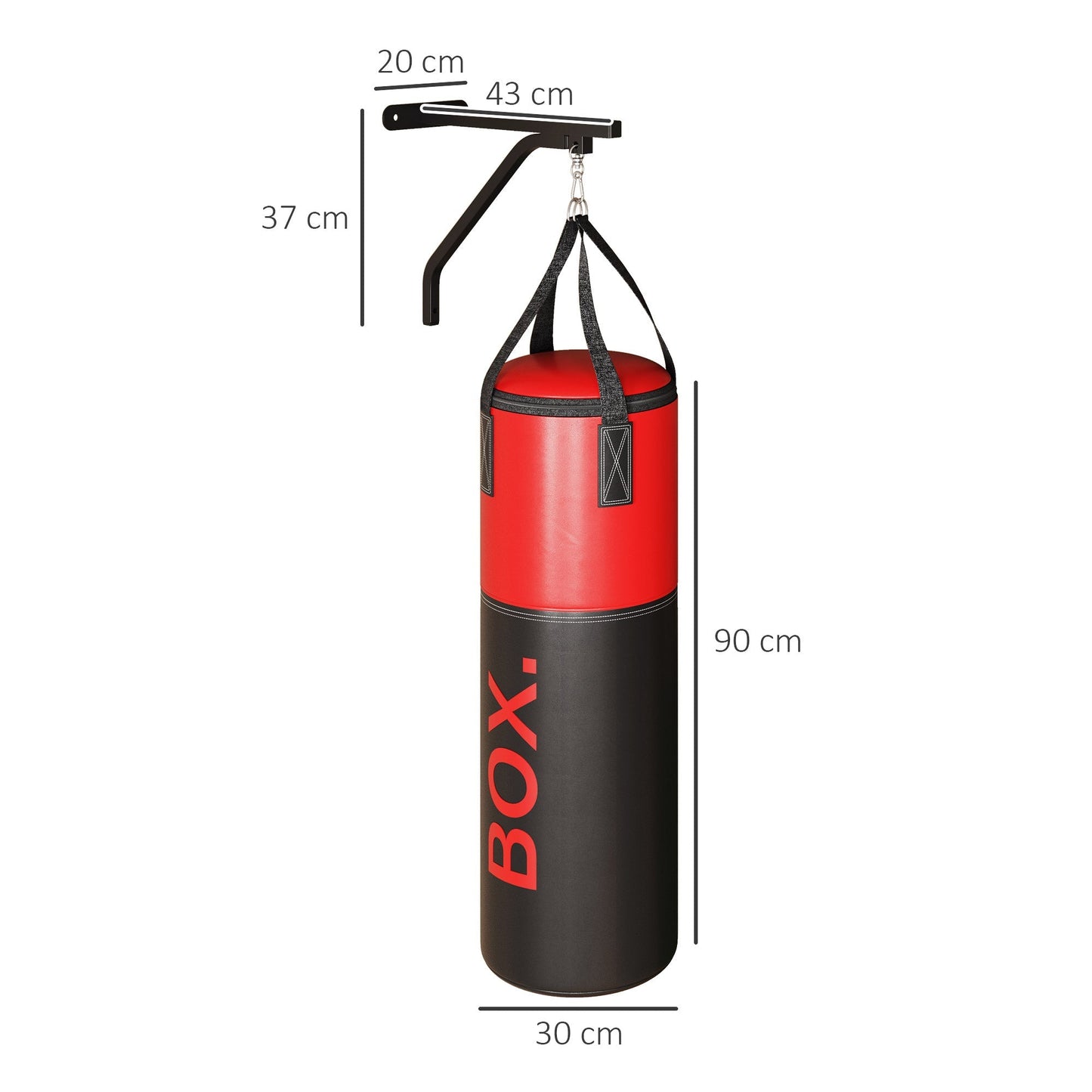 SPORTNOW Unfilled Punching Bag Set with Boxing Bag Bracket, Boxing Gloves, Hand Wraps and 360 Swivel Hook