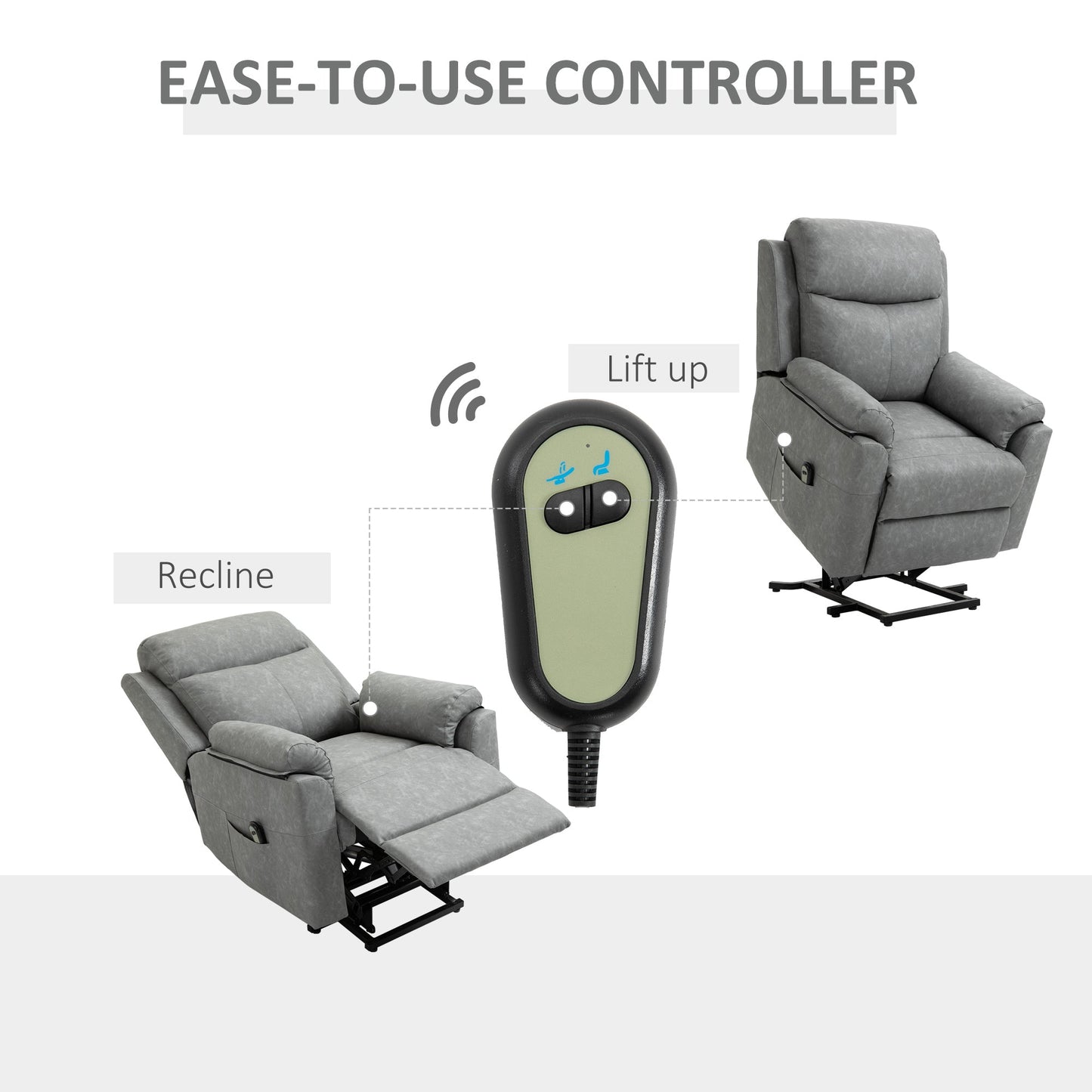 HOMCOM Faux Leather 70 Electric Riser Recliner Chair - Grey