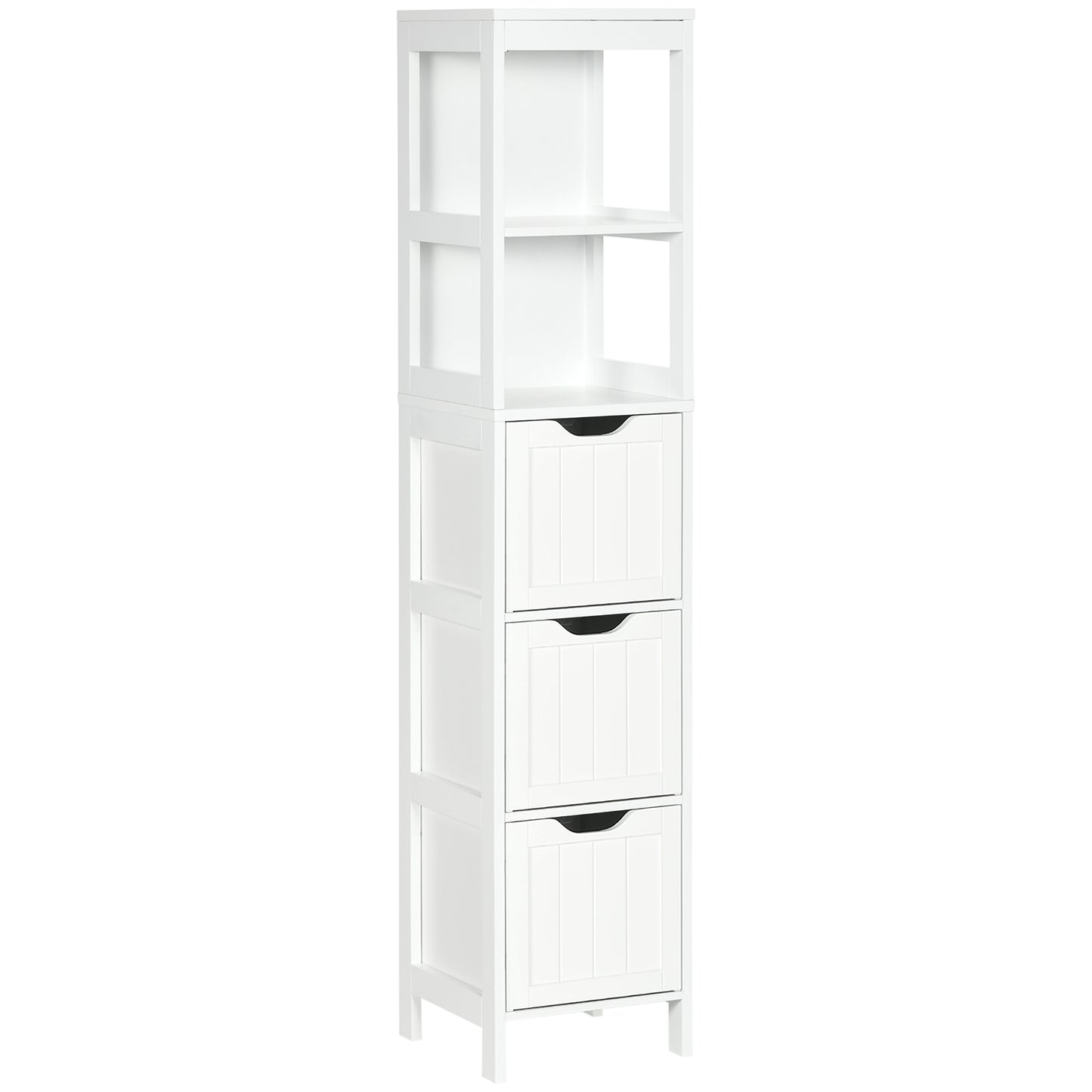HOMCOM Narrow Floor Cabinet, Bathroom Cabinet with 3 Drawers and 2 Open Shelves, 30W x 30D x 141.6Hcm, White