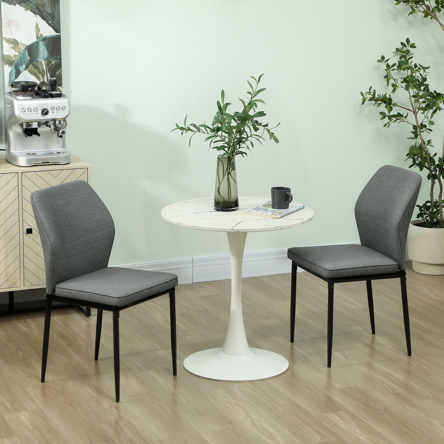 HOMCOM Velvet Dining Chairs Set of 2, Modern Armless Upholstered Kitchen Chairs with Metal Legs, Curved Back and Padded Seat, for Dining Room, Bedroom, Living Room, Grey