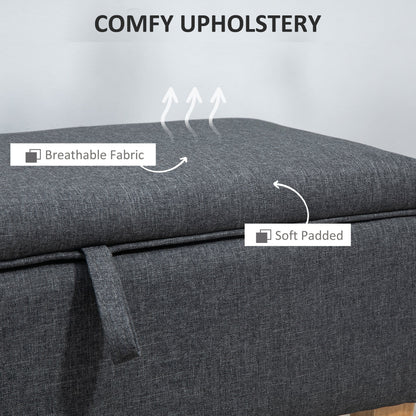 HOMCOM 30L Linen Storage Ottoman Padded Footstool with Rubberwood Legs for Storage Box, Bed End, Shoe Bench, Seating, Dark Grey