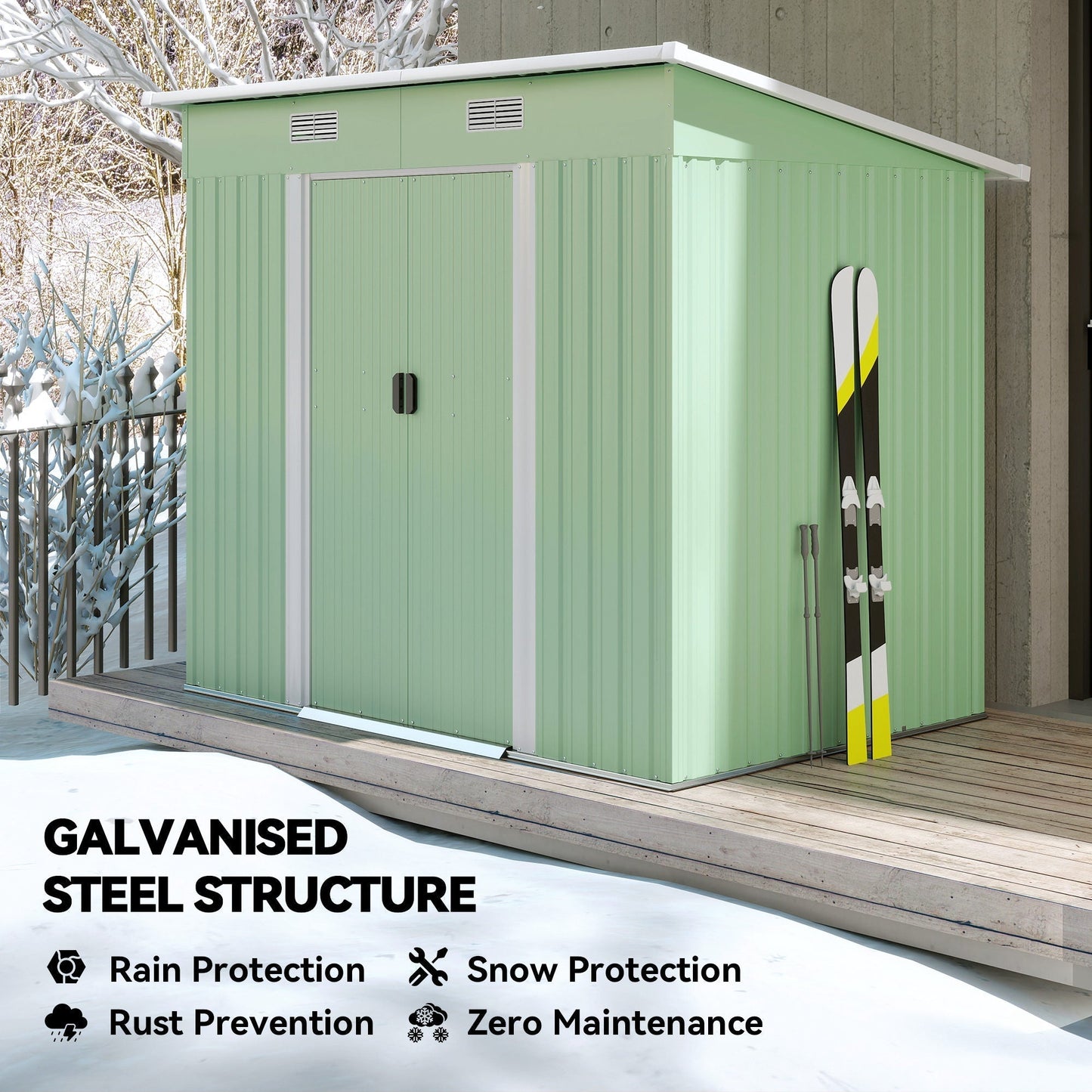 Outsunny 7 x 4ft Outdoor Garden Metal Storage Shed, Tool Storage Box for Backyard, Patio and Lawn, Light Green