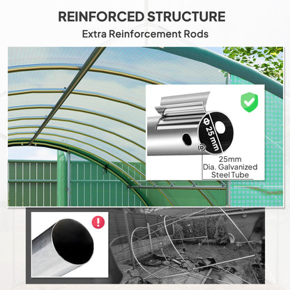 Outsunny 4 x 3(m) Polytunnel Greenhouse, with Windows and Doors - Green