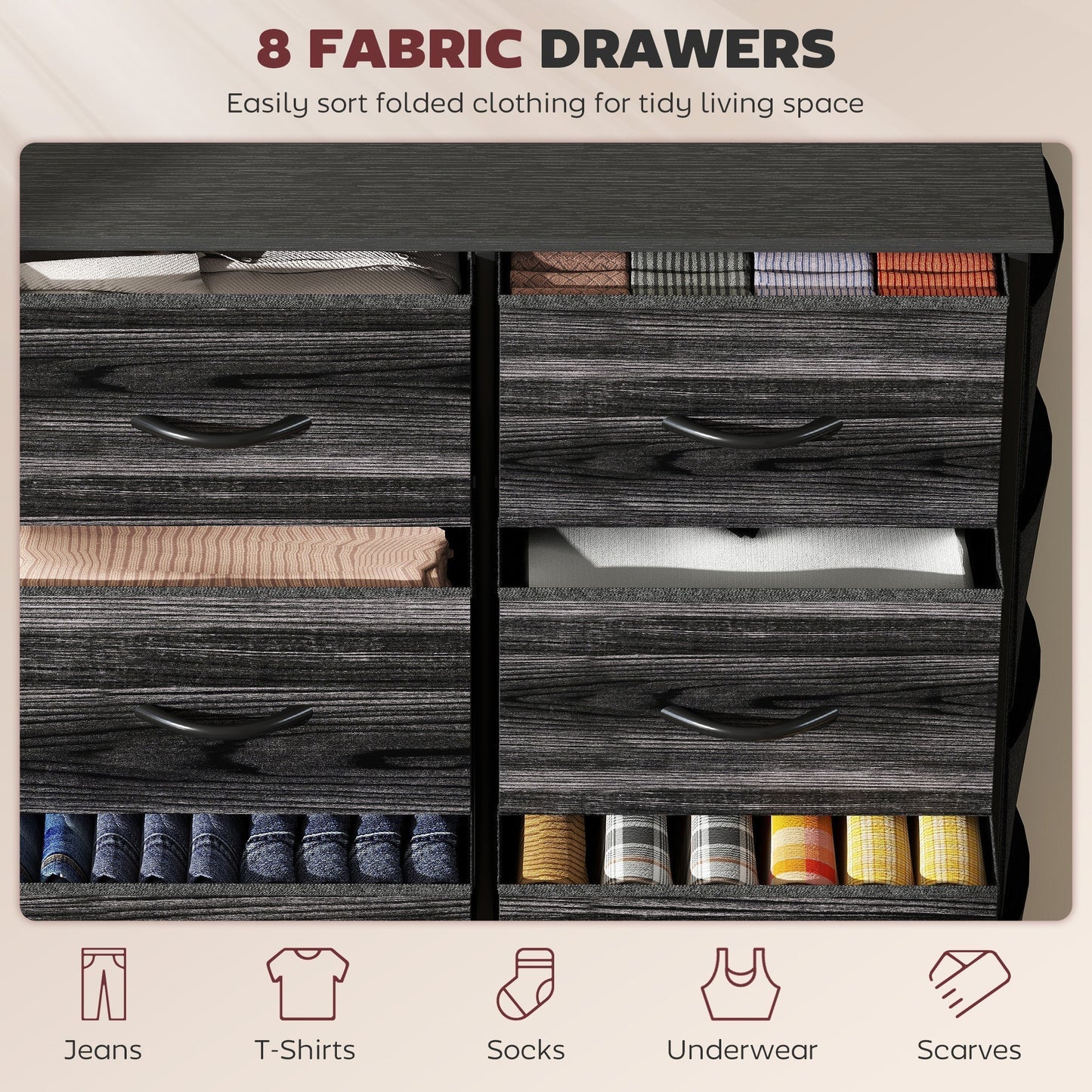 HOMCOM Chest of Eight Fabric Drawers - Black