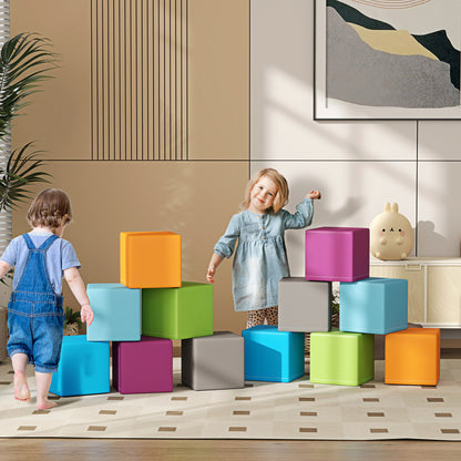 HOMCOM 12 PCs Soft Play Blocks, Soft Foam Toy, Building and Stacking Blocks for Kids, Multi-colour
