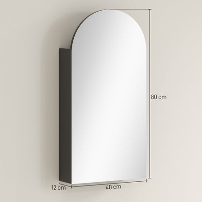 HOMCOM Arched Bathroom Mirror Cabinet with Adjustable Glass Shelves - Black
