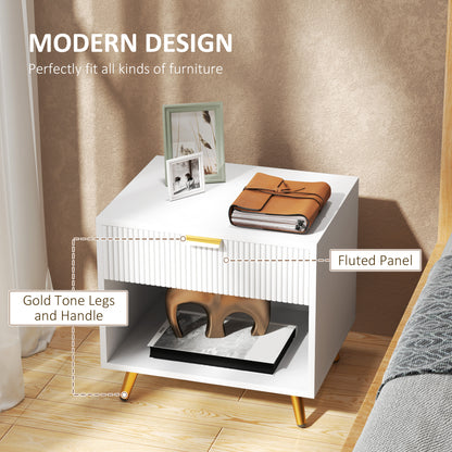 HOMCOM Bedside Tables Set of 2, Bedside Cabinets With Drawer and Open Compartment, Nightstands With Handle for Bedroom, Living Room, White