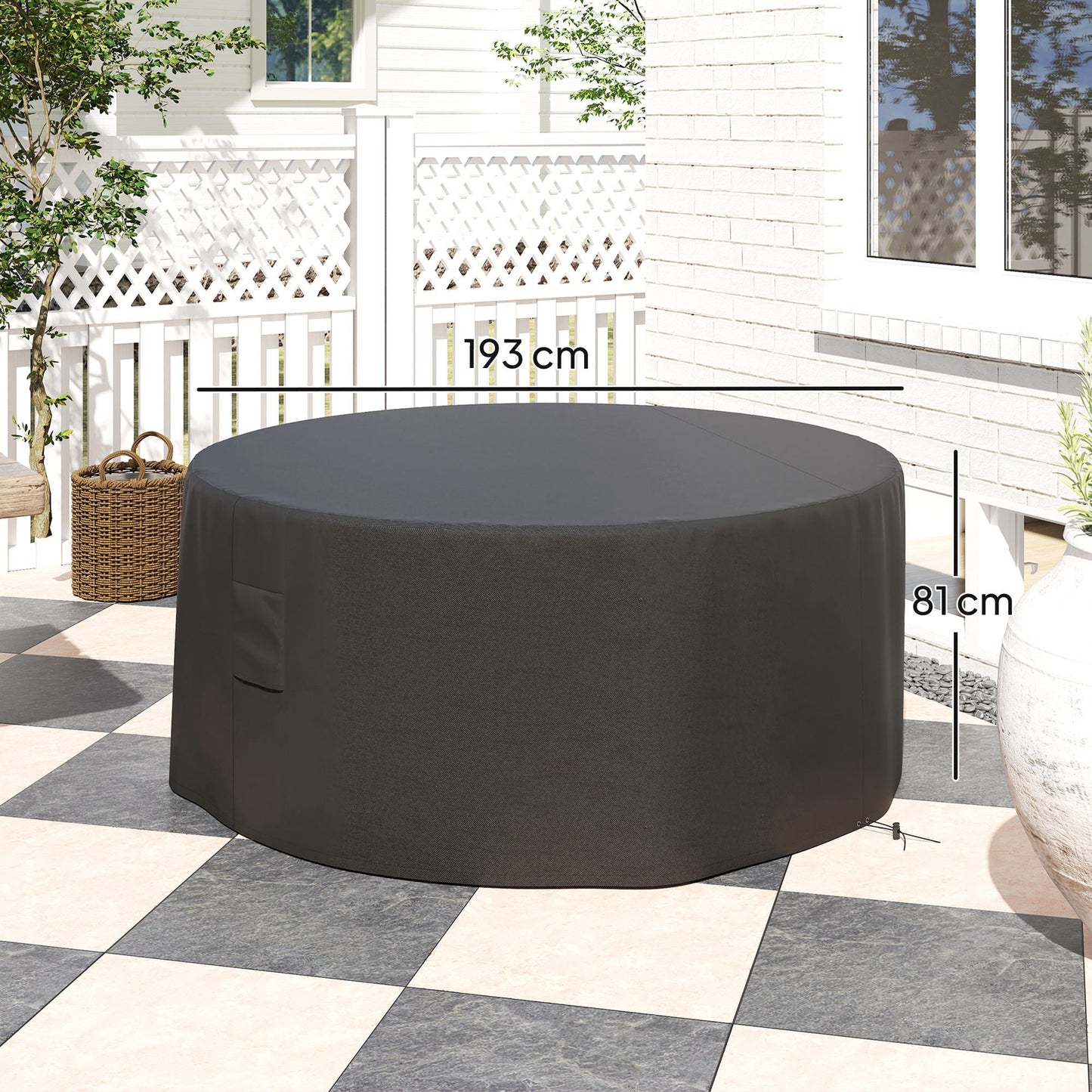 Outsunny Garden Patio Large Furniture Set Round Cover 600D Oxford Waterproof, Ð¤193 x 80H cm, Black
