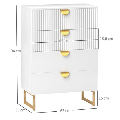 HOMCOM Elegant Chest of Four Drawers - White