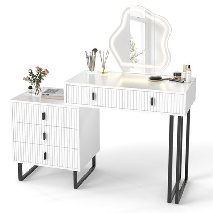 Vanity Desk with Mirror and Lights 3 Lighting Modes Adjustable Brightness-White