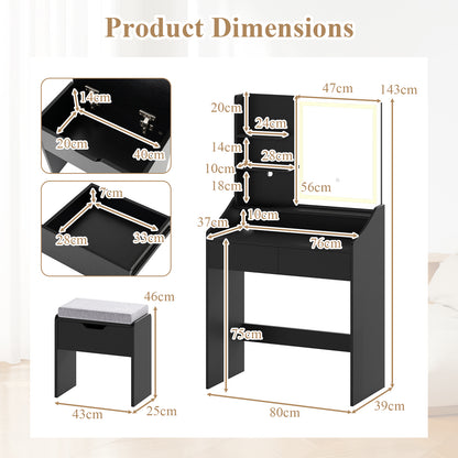 Vanity Desk Set with Built-in Charging Station and Storage Drawers-Black