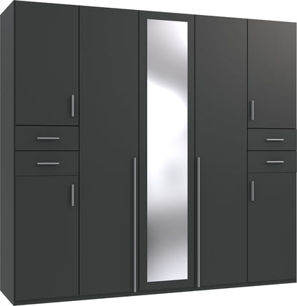 FENTON 5 Door Mirrored Wardrobe Finish Graphite 225cm