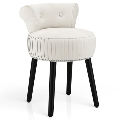 Velvet Vanity Chair with Tufted Low Back and Solid Wood Legs-White