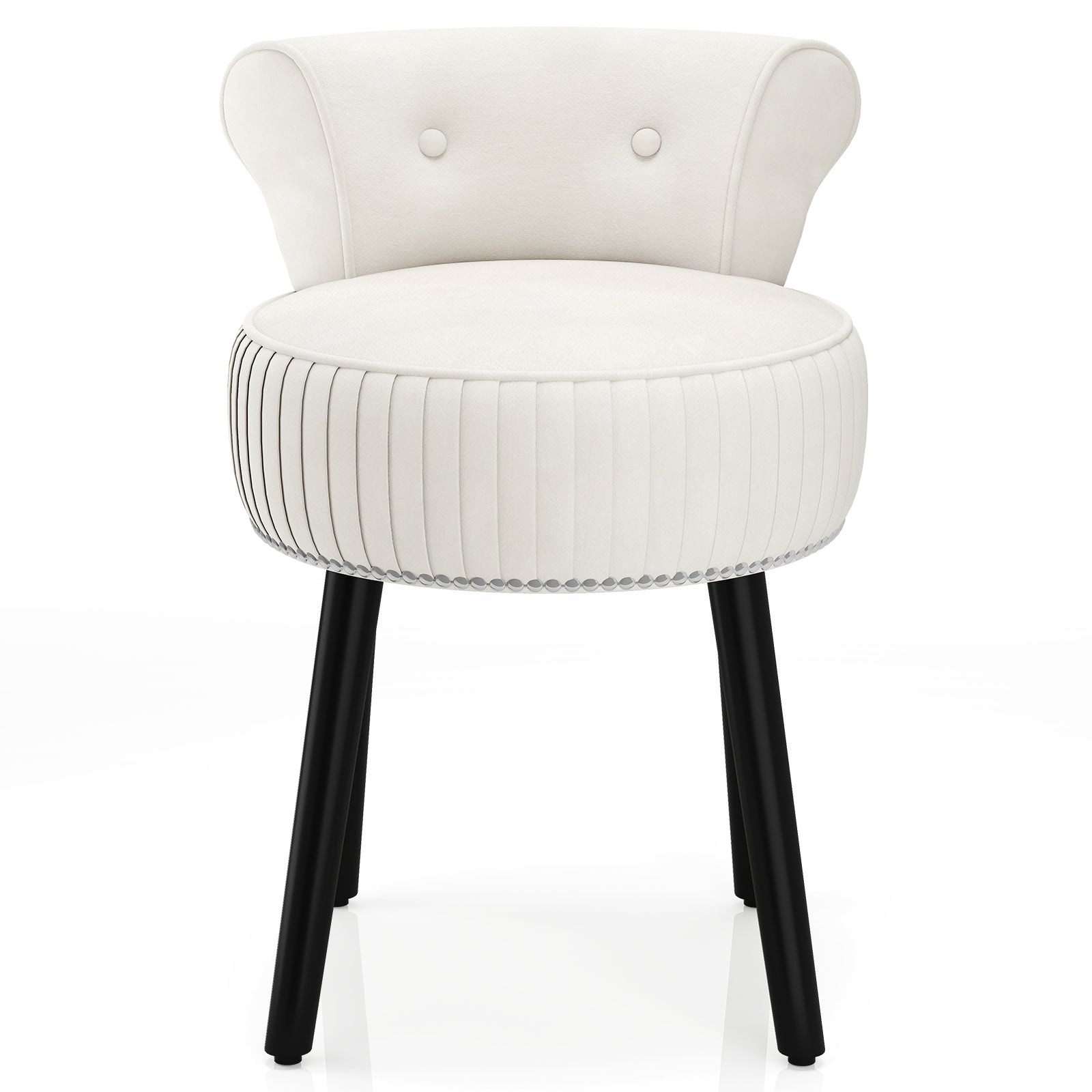 Velvet Vanity Chair with Tufted Low Back and Solid Wood Legs-White