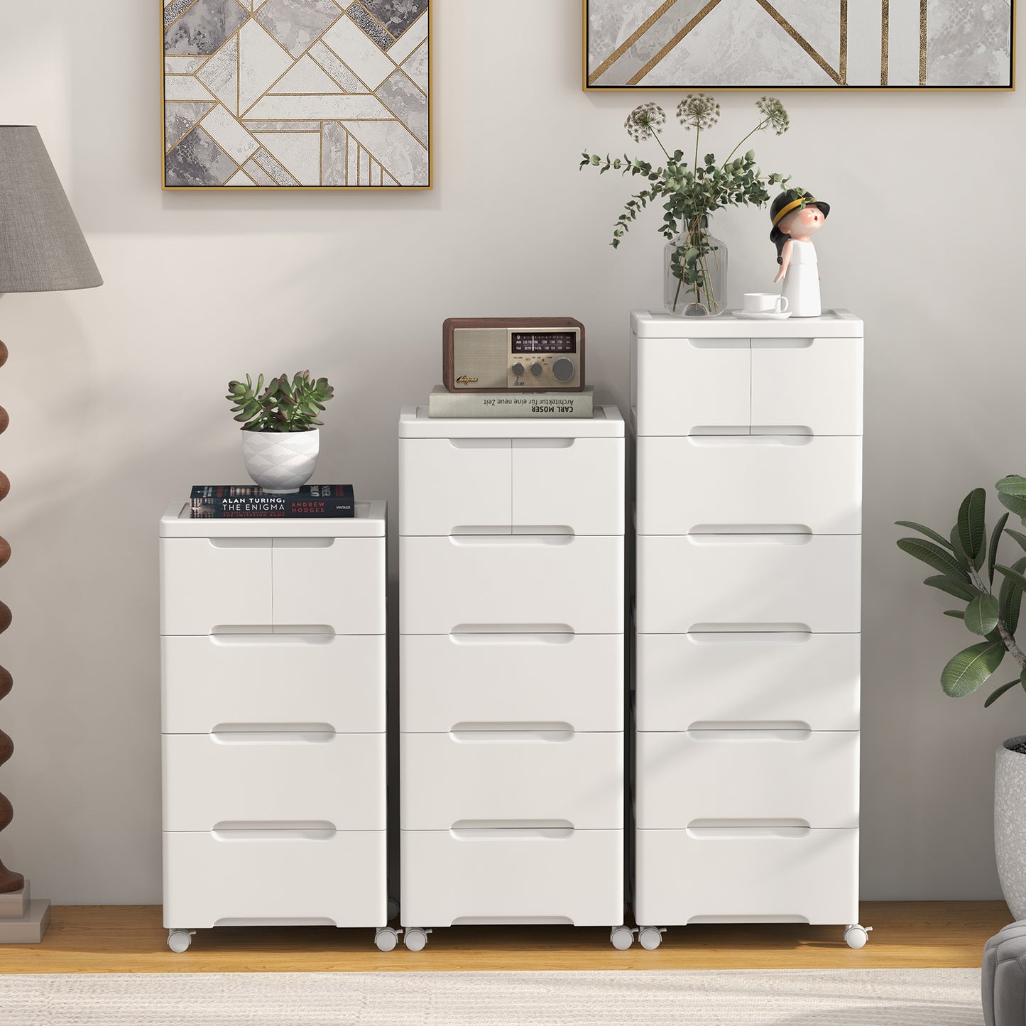 Vertical Rolling Storage Cabinet with Universal Wheels and Lockable Wheels-4 Drawers