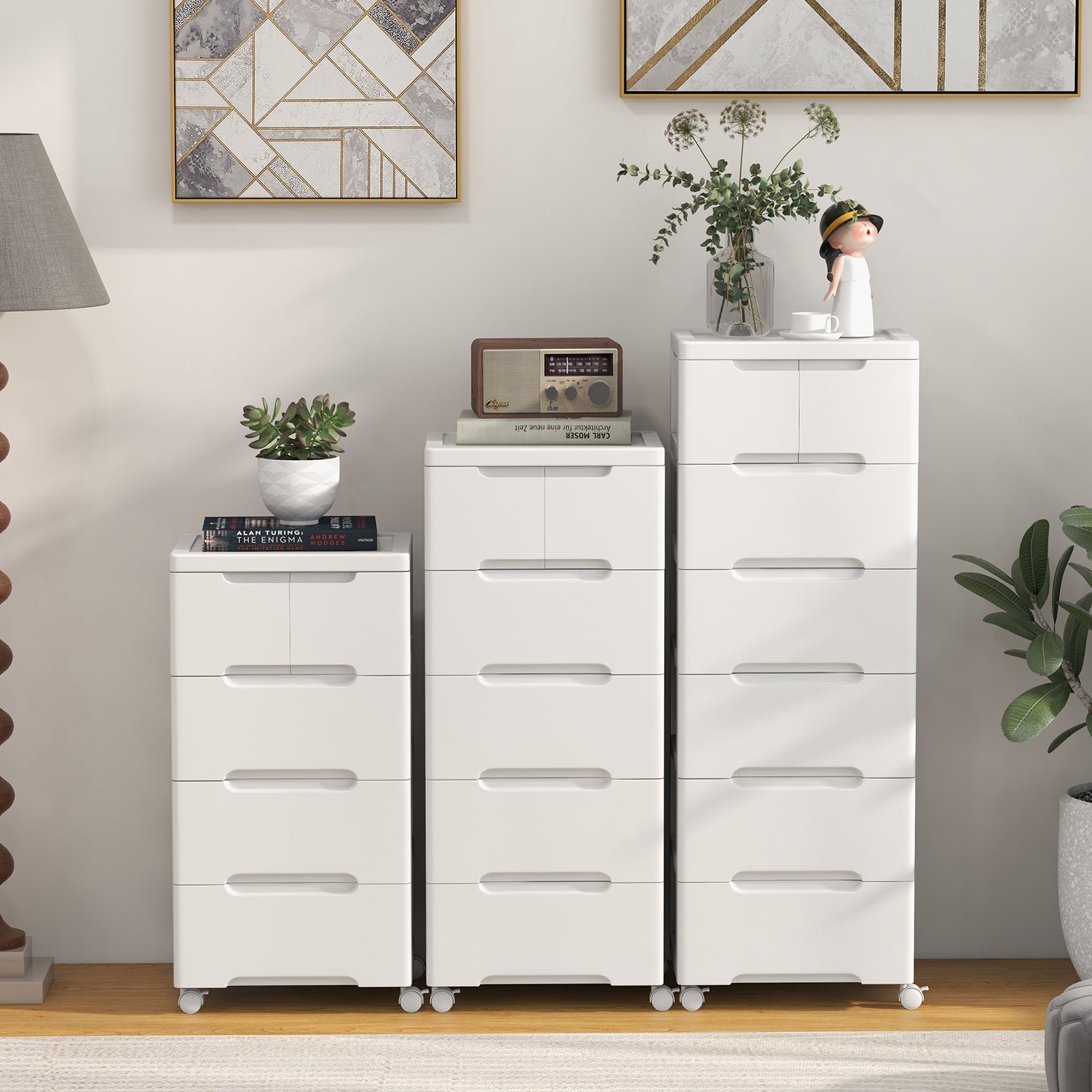 Vertical Rolling Storage Cabinet with Universal Wheels and Lockable Wheels-4 Drawers