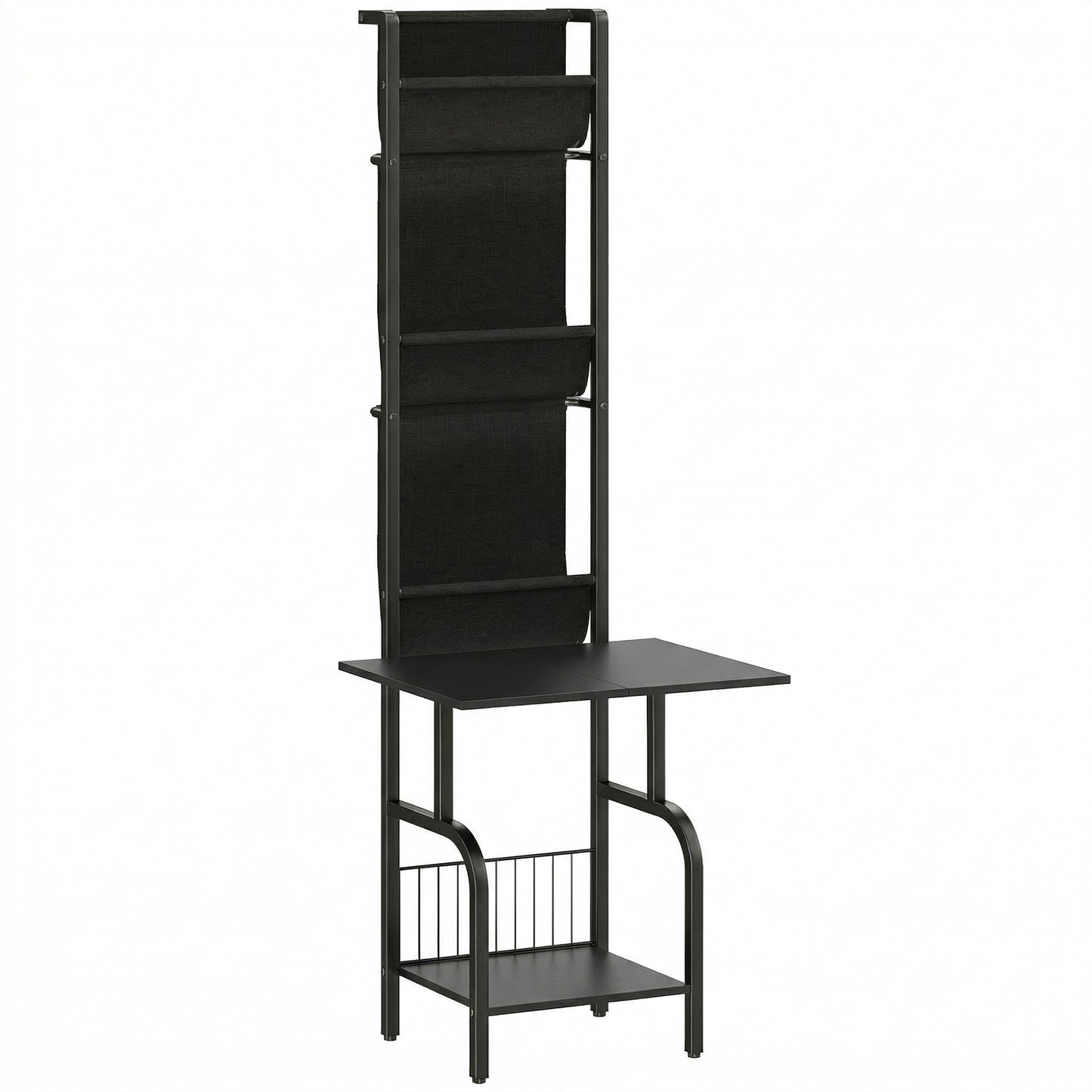 HOMCOM Vinyl Record Player Stand Record Storage with Player Stand Oxford Fabric Pockets Bottom Shelf, Black