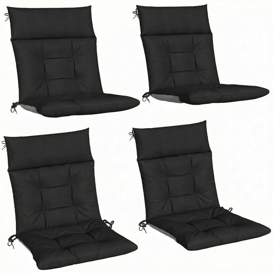 Outsunny Patio Chair Cushions Set of 4, Waterproof Non-Slip Lounge Chair Cushions, 112x53cm, Black
