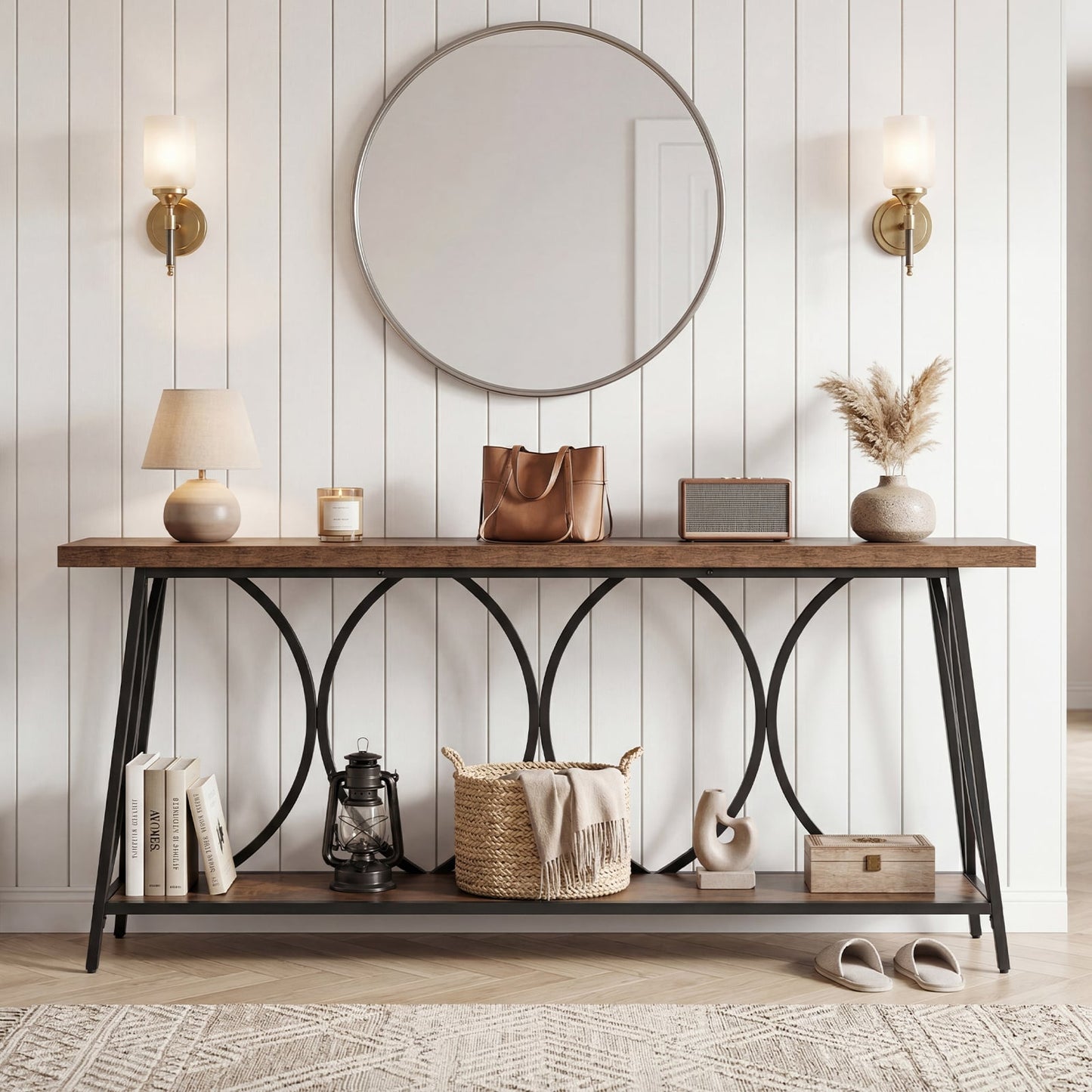 Vintage Console Table with 2-Tier Storage for Living Room-Rustic Brown